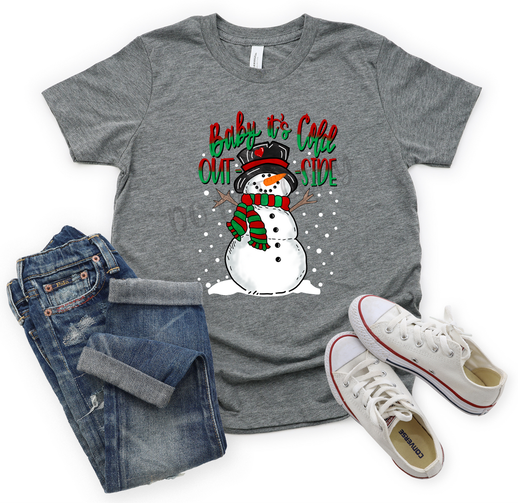 Baby It's Cold Outside Red & Green Snowman Transfer