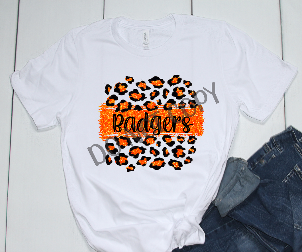 Badgers Orange & Black Leopard Glitter