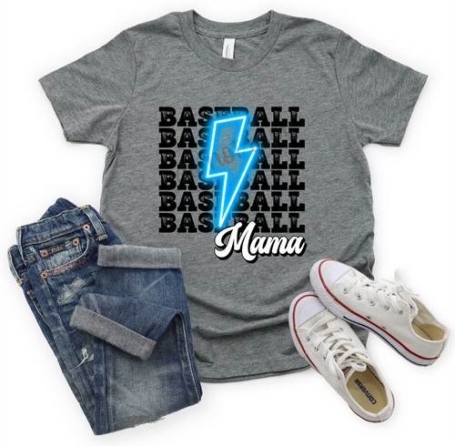 Baseball Mama Neon Blue Lightning Bolt Transfer