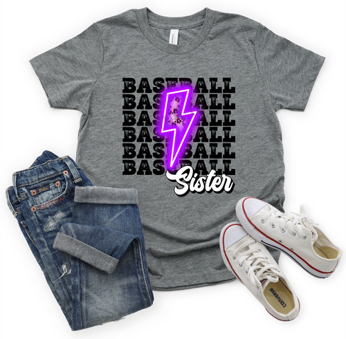 Baseball Sister Neon Purple Lightning Bolt Transfer