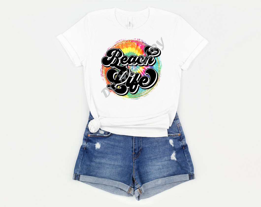 Beach Life Tie-Dye Retro Circle Transfer