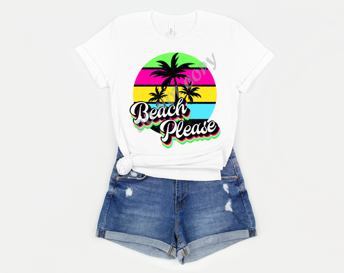 Beach Please Bright Colored Retro Circle Transfer