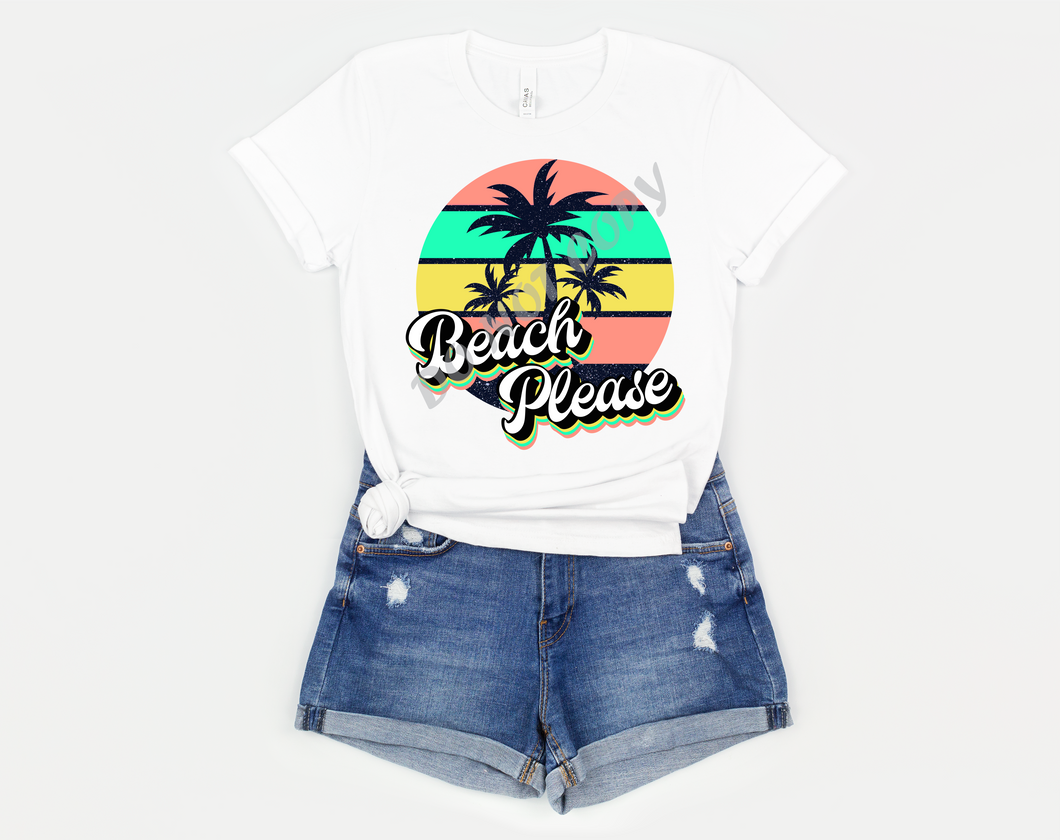 Beach Please Coral & Teal Retro Circle Transfer