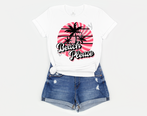 Beach Please Pink and Black Retro Circle Transfer