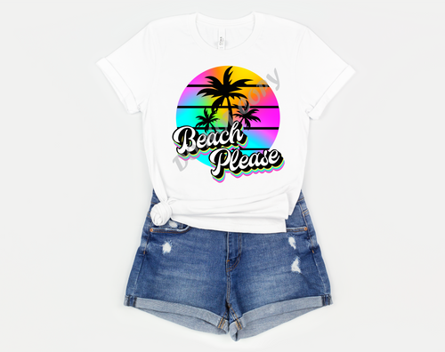 Beach Please Purple, Blue, Orange & Green Retro Circle Transfer