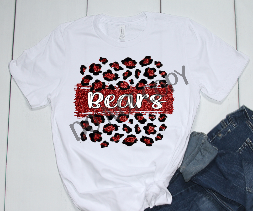 Bears Maroon, White & Black Leopard Glitter