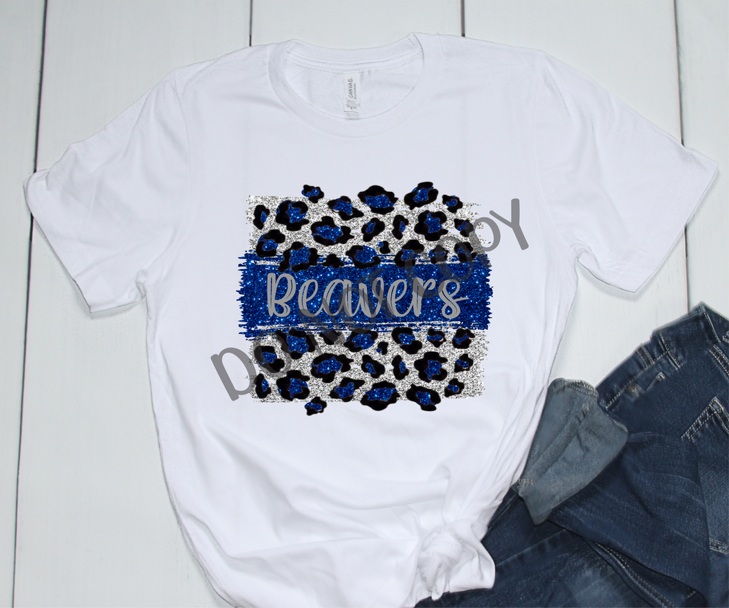 Beavers Blue & Silver Leopard Glitter