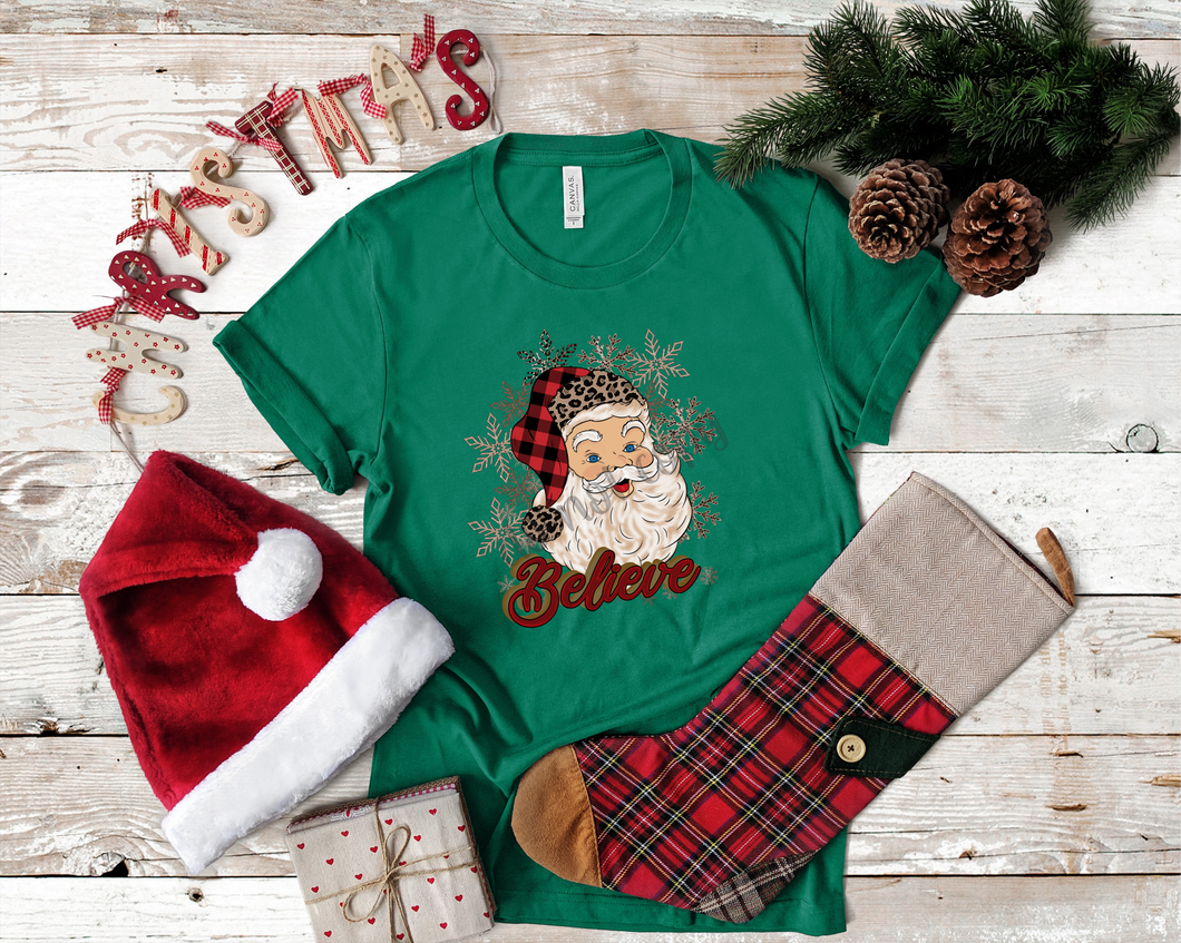 Believe Buffalo Plaid Santa Transfer