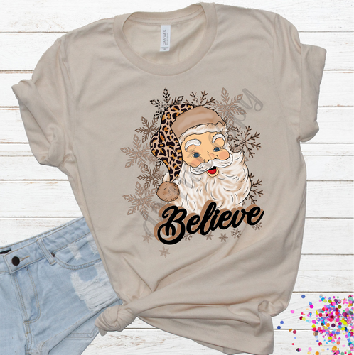 Believe Santa With Leopard Hat Transfer