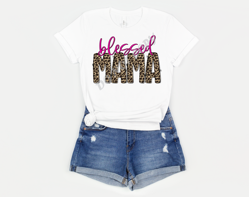 Blessed Mama Pink & Leopard Transfer