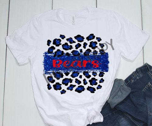 Bears Red & Blue Leopard Glitter