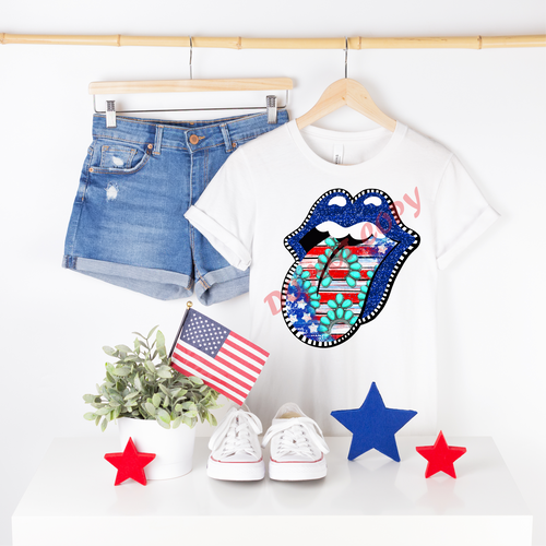 Blue Glitter Turquoise Patriotic Lips Transfer