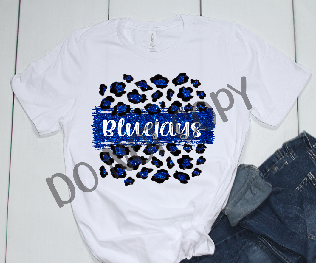 Bluejays Blue& White Leopard Glitter Transfer