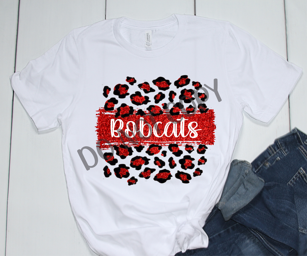 Bobcats Red & White Leopard Glitter