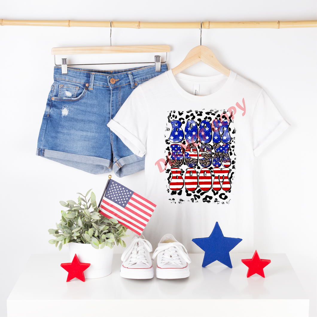 Boom Leopard Patriotic Stacked Transfer