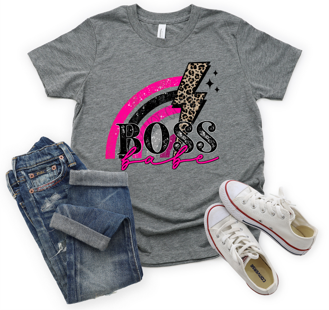 Boss Babe Pink And Black Rainbow With Leopard Lightning Bolt Transfer