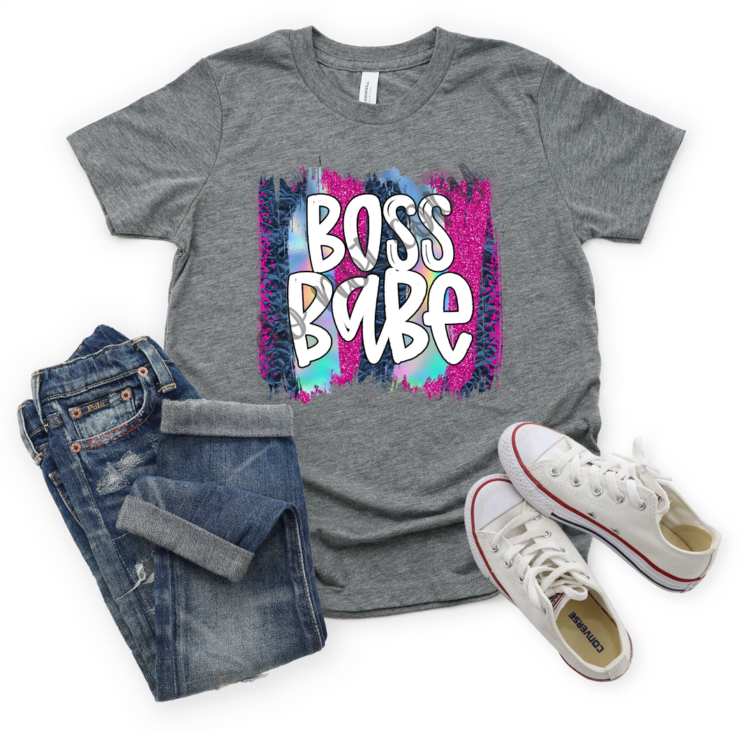 Boss Babe Pink & Blue Glitter Brushstroke Transfer