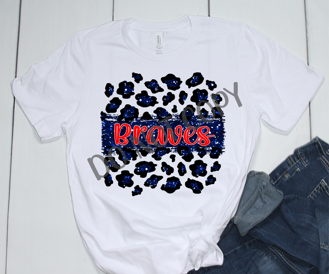 Braves Blue & Red Leopard Glitter