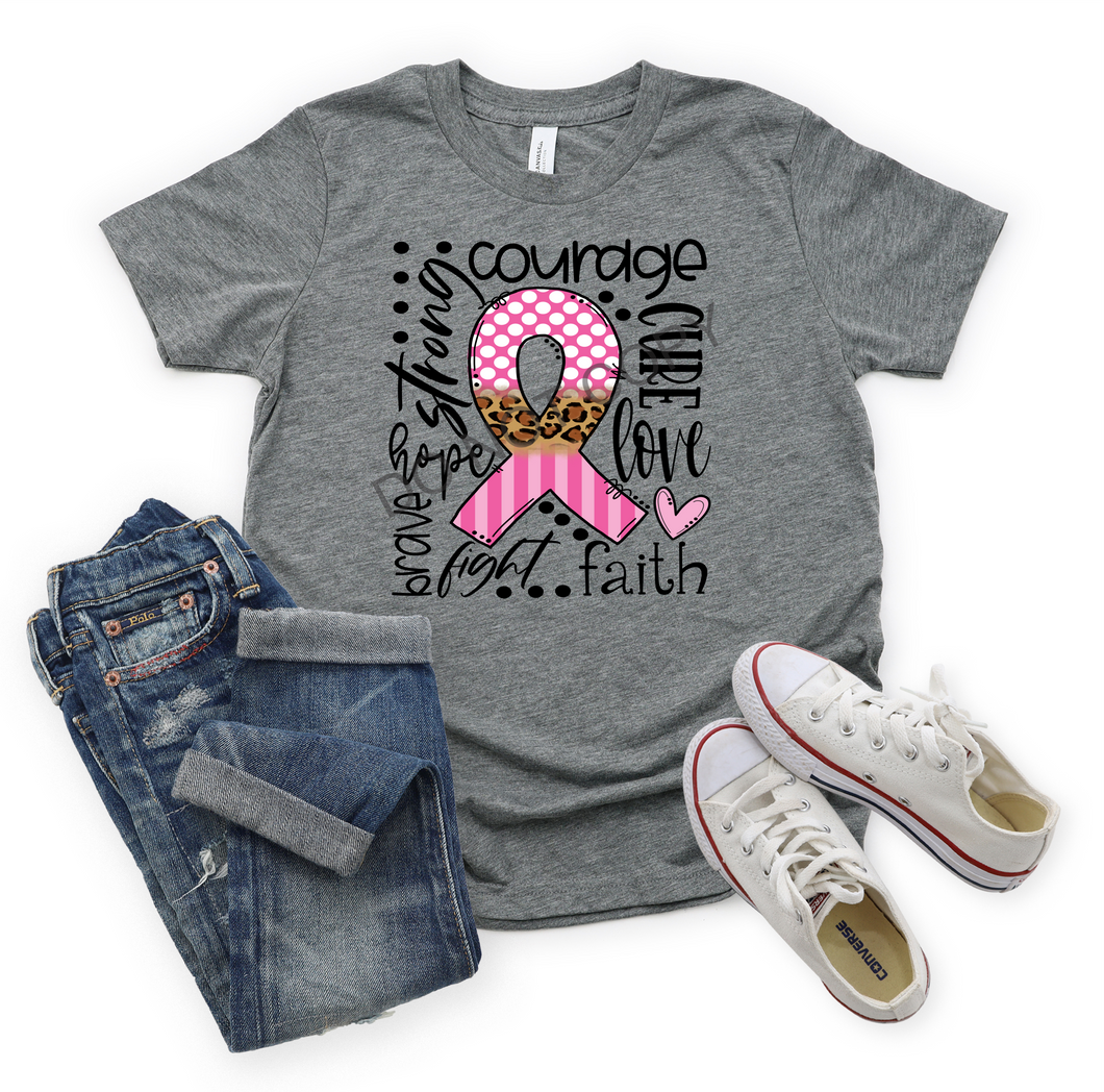 Breast Cancer Leopard Polka Dot Stripe Typography Awareness Transfer