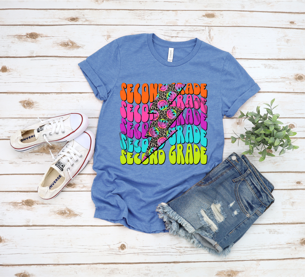 2nd Grade Bright Color Stacked With Leopard Smiley Transfer