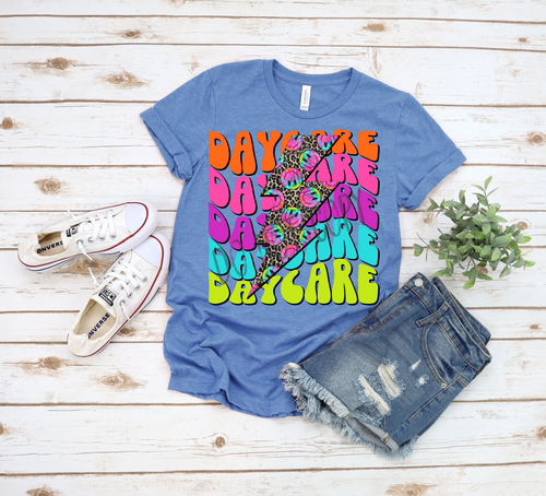 Daycare Bright Color Stacked With Leopard Smiley Transfer