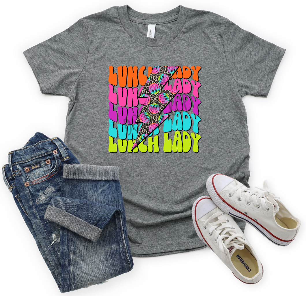 Lunch Lady Bright Color Stacked With Leopard Smiley Transfer