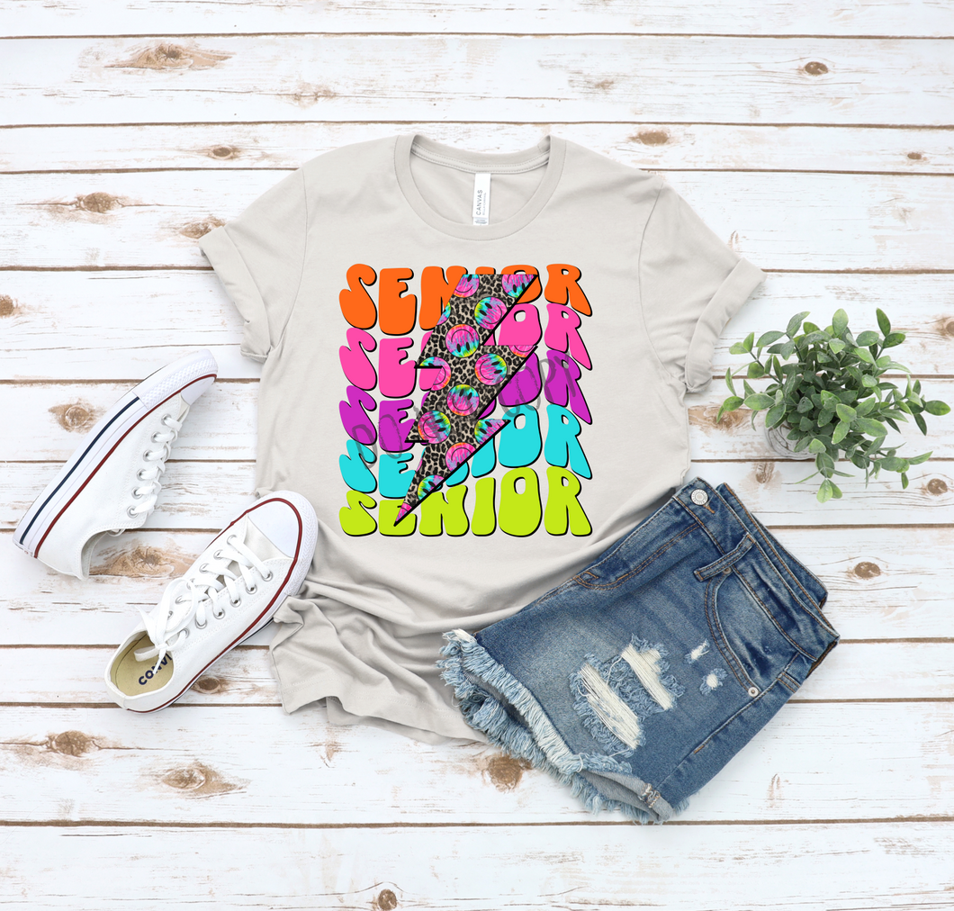 Senior Bright Color Stacked With Leopard Smiley Transfer