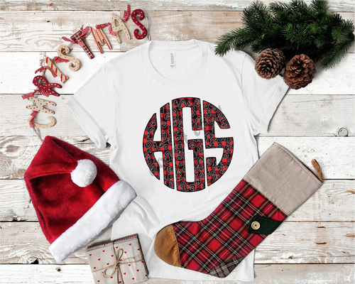 Buffalo Plaid and Black Glitter Trees Monogram