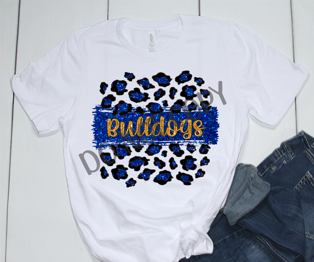 Bulldogs Blue and Gold Glitter Leopard Glitter