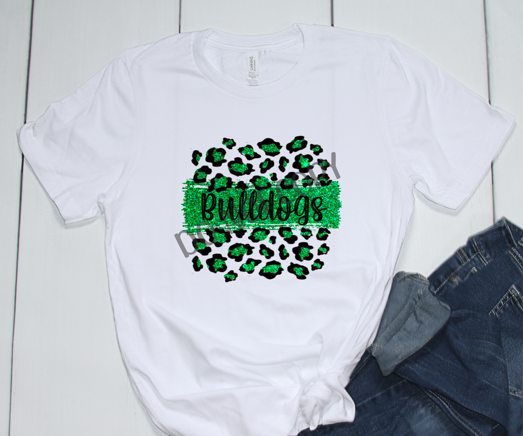 Bulldogs Green Black Leopard Glitter