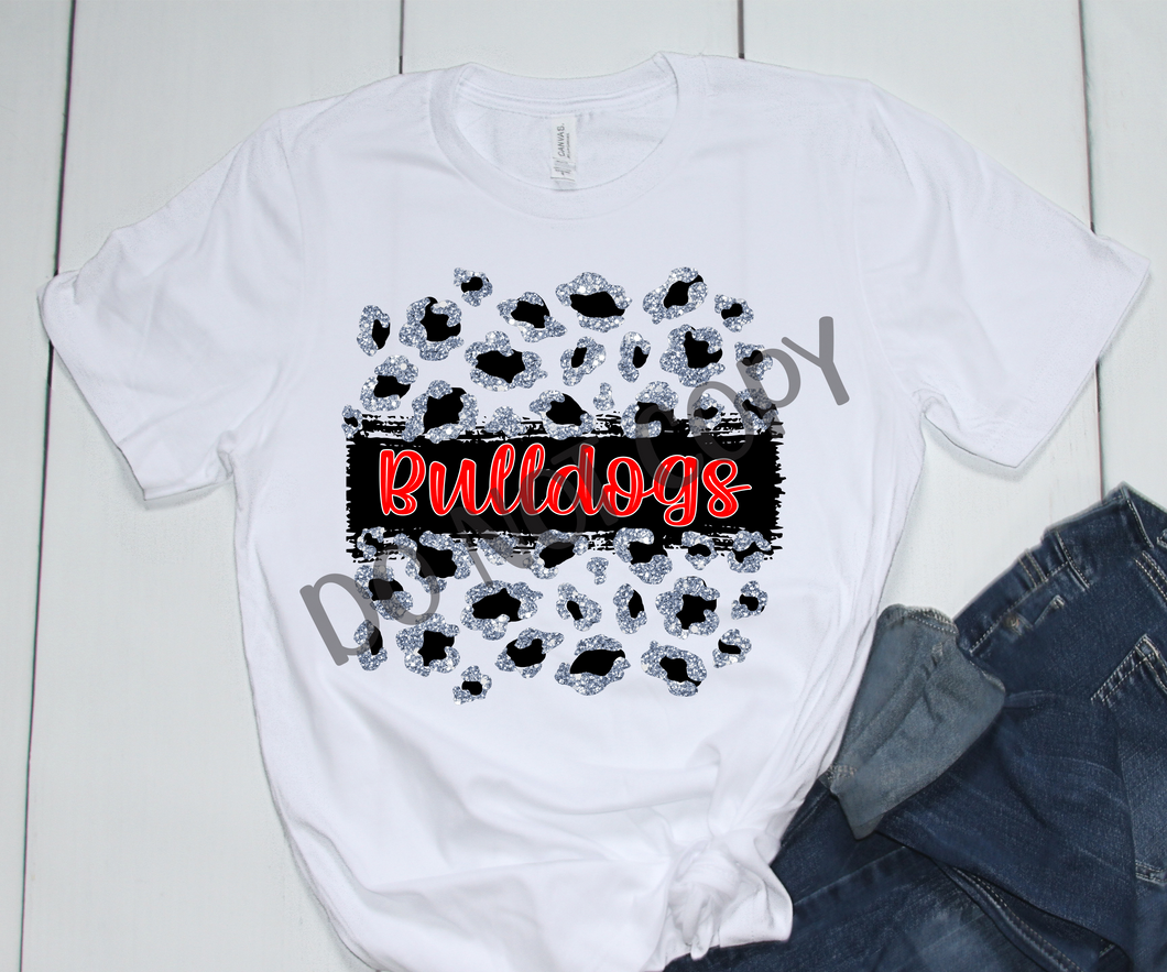 Bulldogs Red, Black & Silver Leopard Glitter