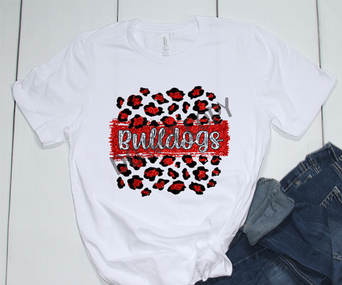 Bulldogs Red, Black & Silver Leopard Glitter