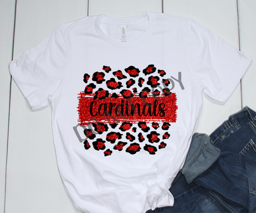 Cardinals Red & Black Leopard Glitter