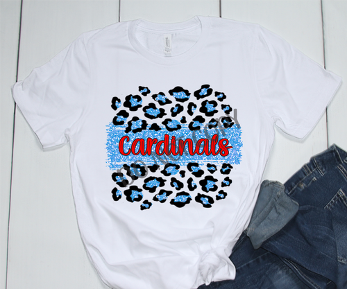 Cardinals Red, Light Blue & Black Leopard Glitter