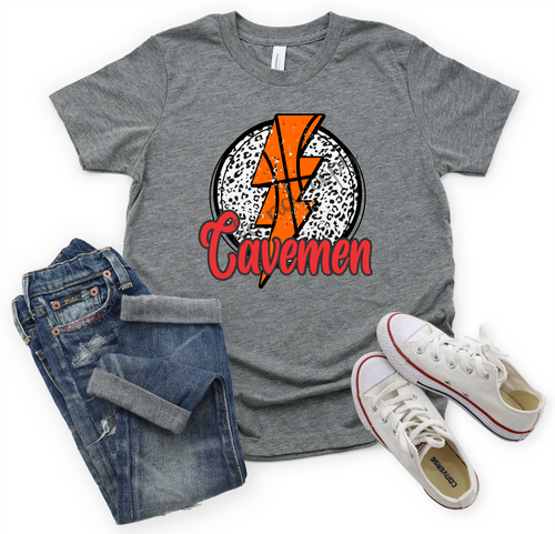 Cavemen Red Leopard Circle With Basketball Lightning Bolt