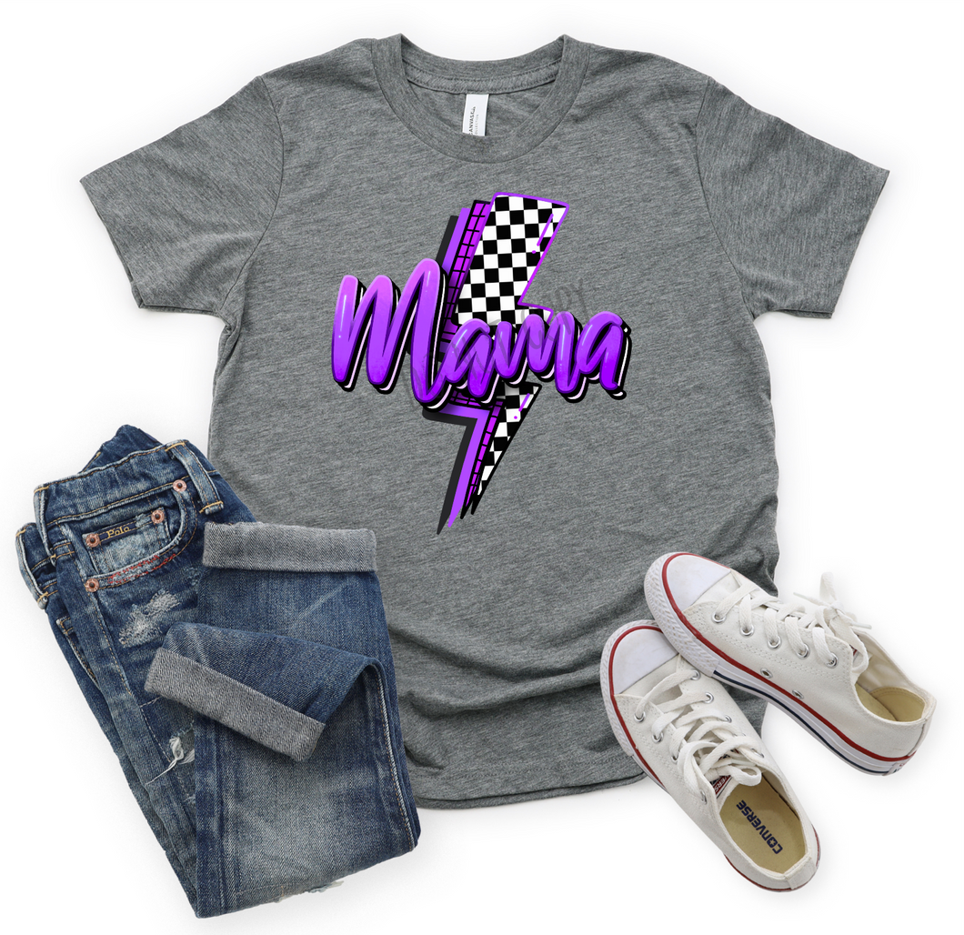 Checkered Mama Lighting Bolt Purple Transfer