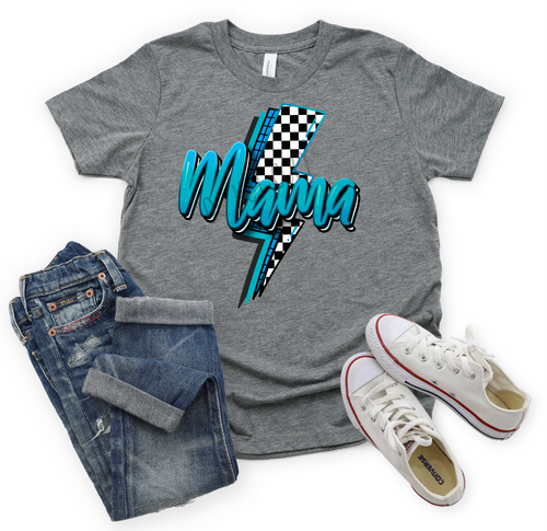 Checkered Mama Lighting Bolt Teal Transfer