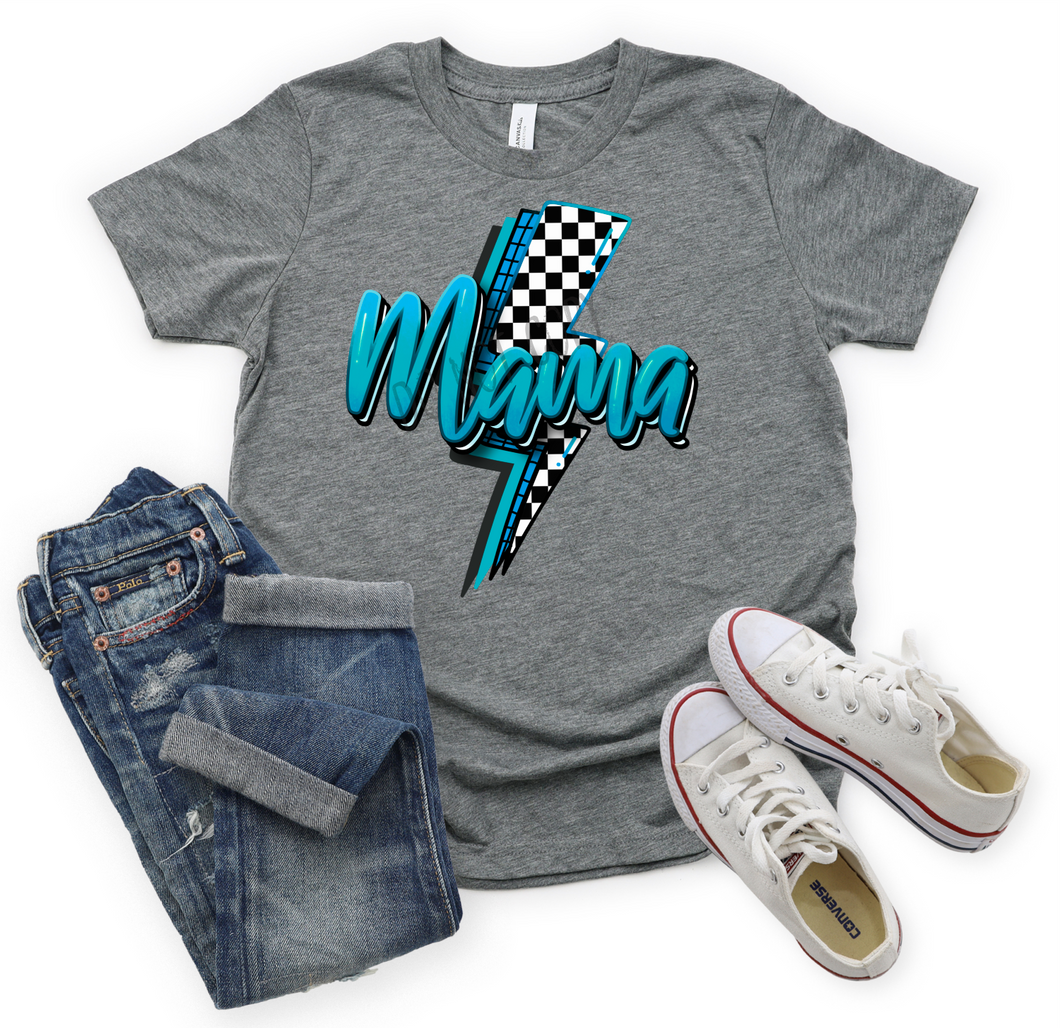 Checkered Mama Lighting Bolt Teal Transfer