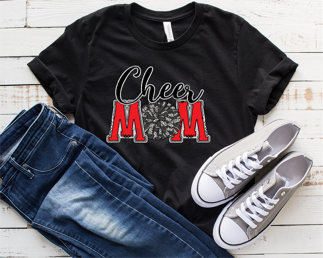 Cheer Mom Red With Leopard Pom