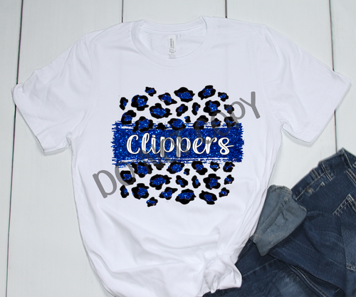 Clippers Blue & White Leopard Glitter