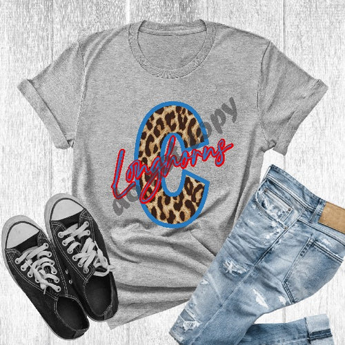 C Longhorns Blue & Red Leopard Letter