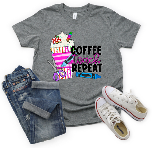 Coffee Teach Repeat Colorful Coffee With Crayons & Scissors Transfer