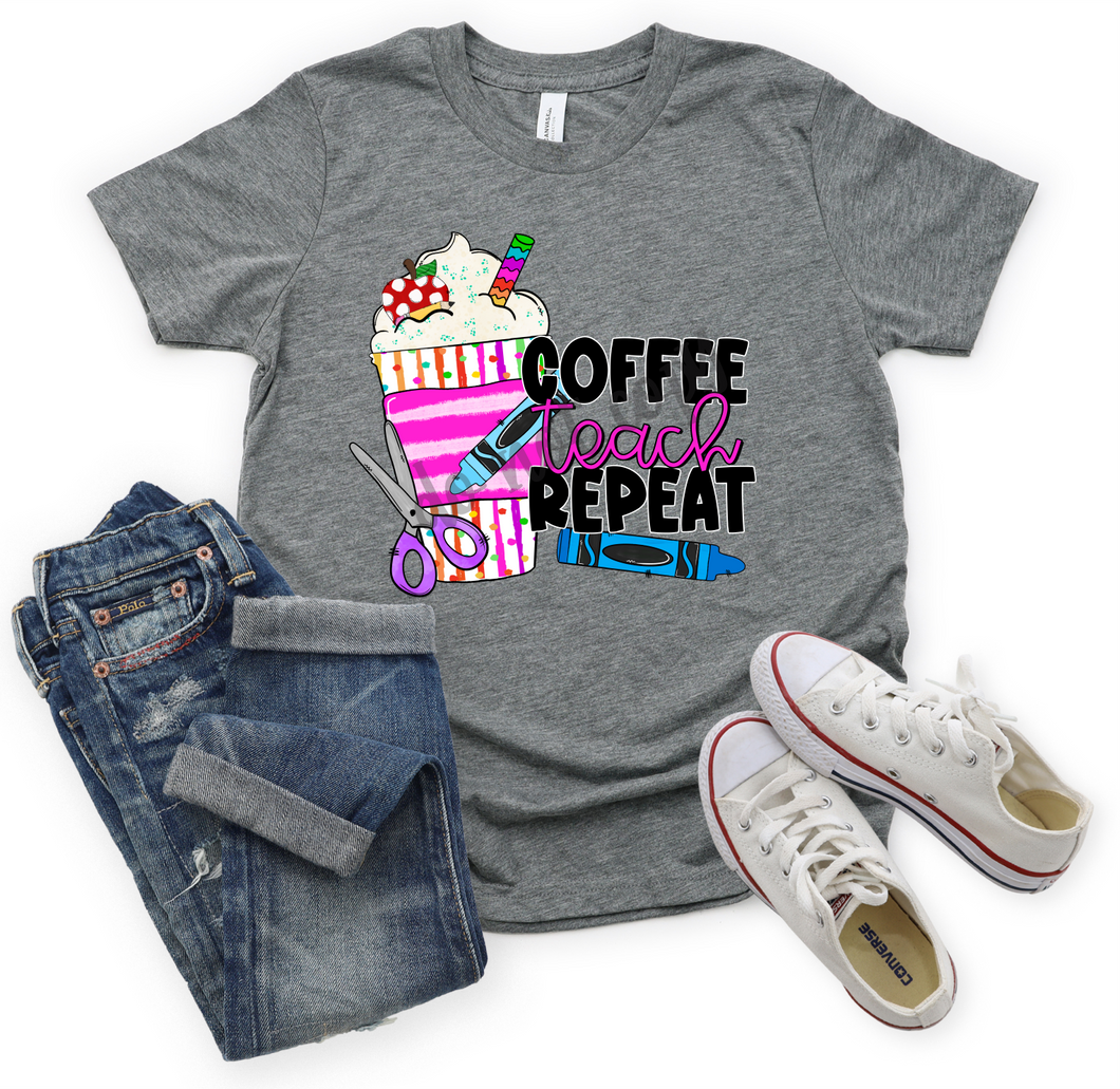 Coffee Teach Repeat Colorful Coffee With Crayons & Scissors Transfer