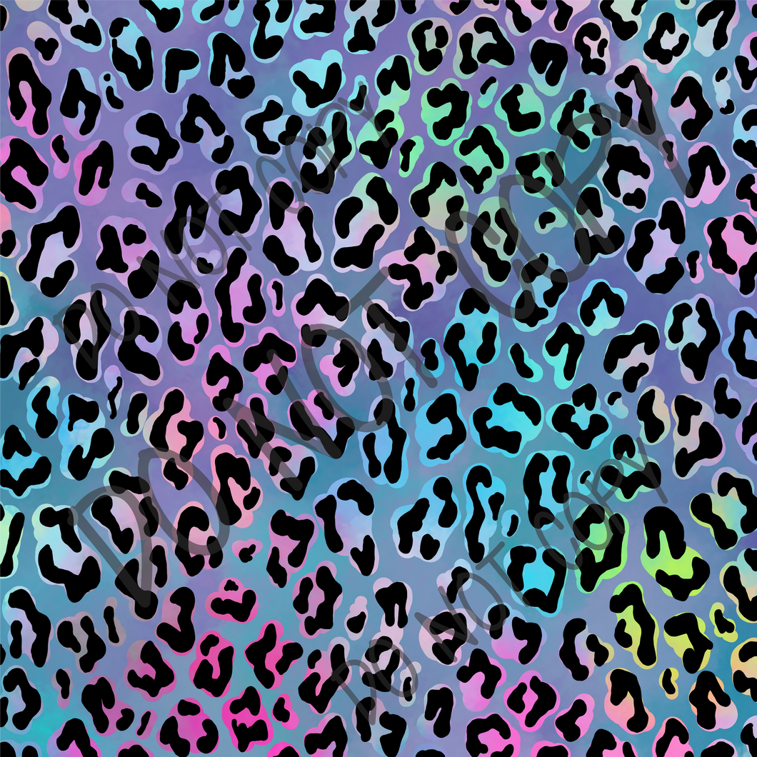 Colorful Leopard Blue Background 12x12