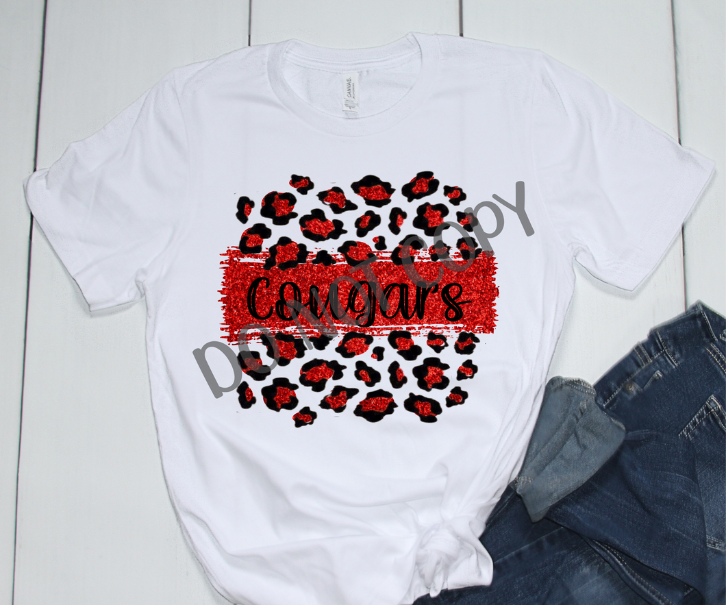 Cougars Red Leopard Glitter