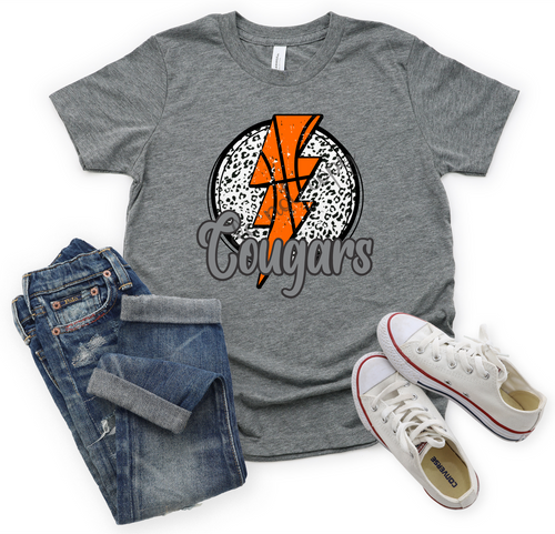 Cougars Grey And Black Leopard Circle With Basketball Lightning Bolt