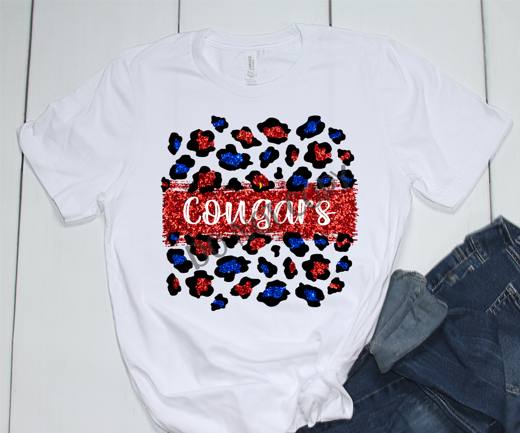 Cougars Red White & Blue Leopard Glitter