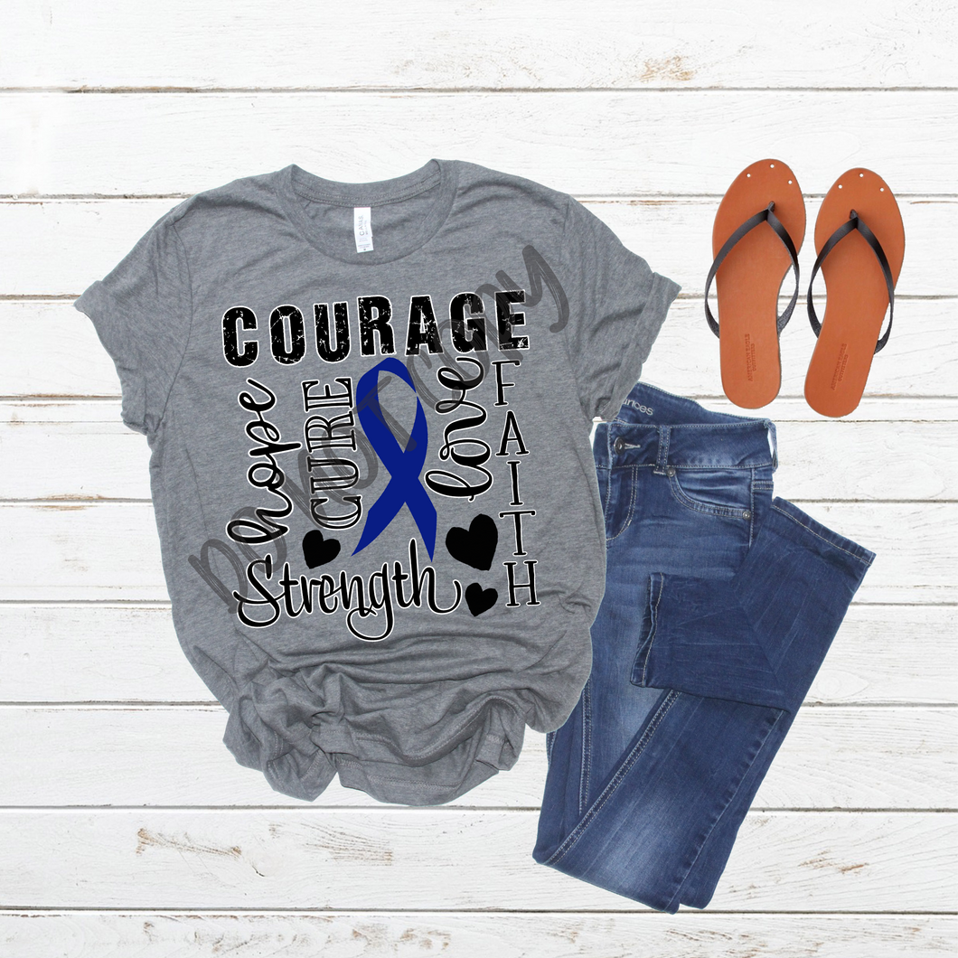 Courage Strength Cure Blue Ribbon Awareness Transfer