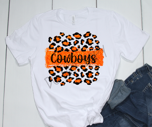 Cowboys Orange and Black Leopard Glitter