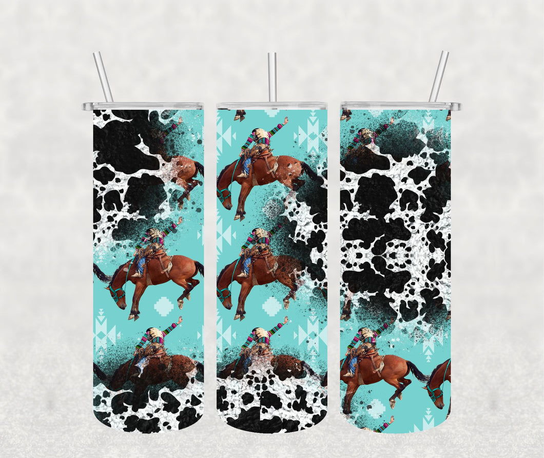 Cowboy and Cowhide Teal Wrap/Tumbler